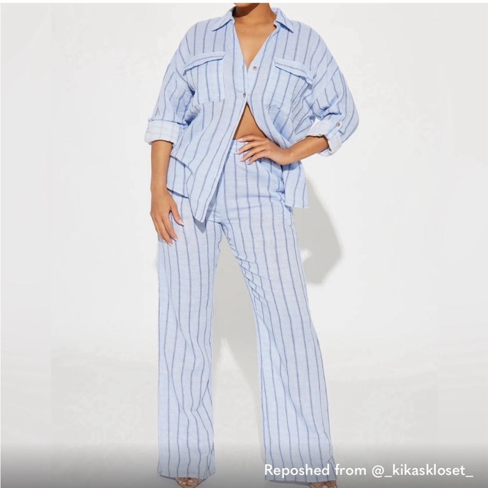 ⭐️⭐️Striped Blue Two-Piece Set